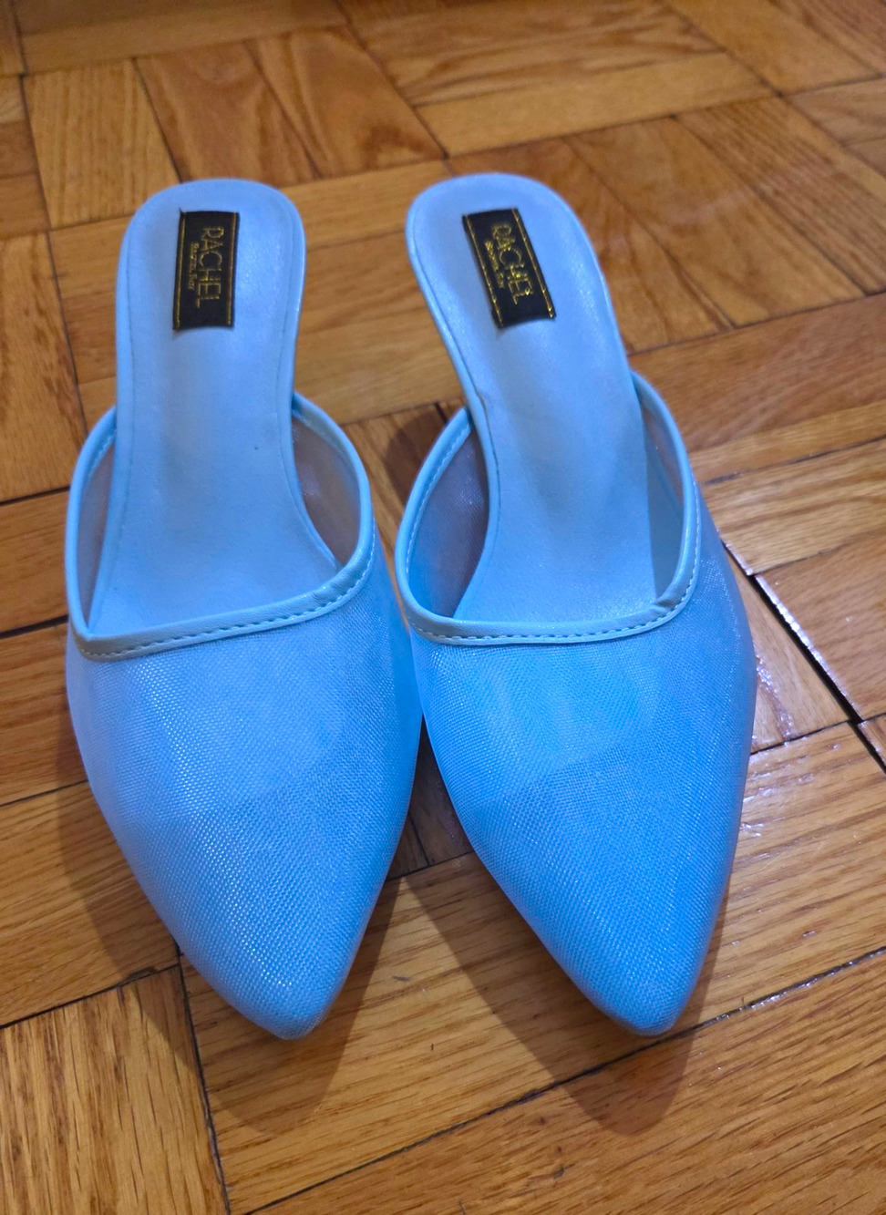 Rachel Roy Women's Blue Mesh Pointed Toe Mule Slip On Kitten Heels Sz 8.5